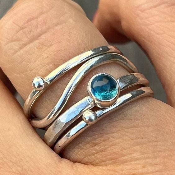 Elegant Blue Crystal Stacked Ring