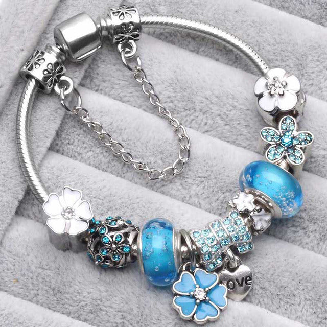 Chic Blue Vintage Silver Bangles