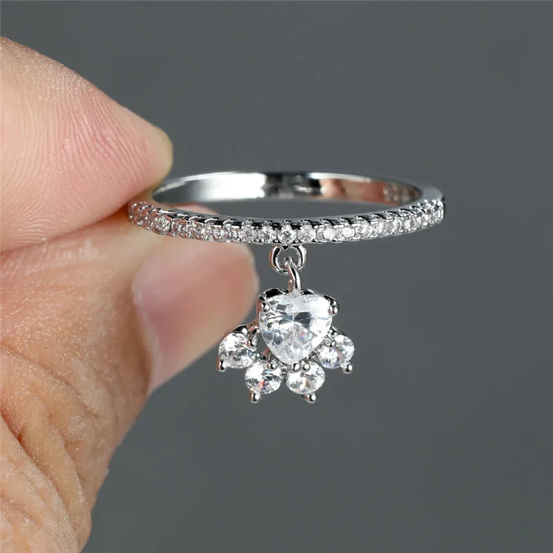 Vintage Cat Paw & Heart Stone Ring