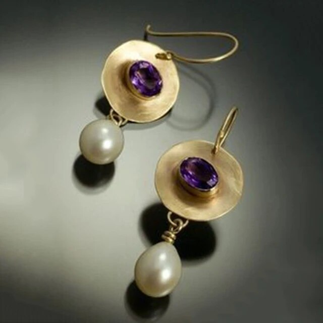Pearl Earrings with Purple Zirconia