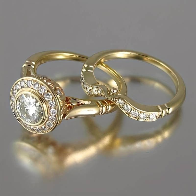 Retro Gold & Zirconia Ring Set