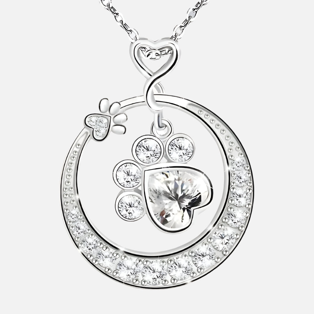 Cute Paw Print Necklace Silver with Cubic Zirconia