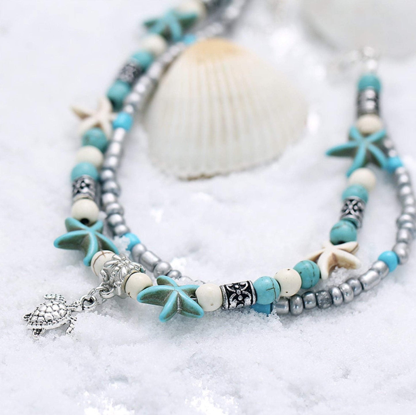 Beach Sea Star & Turtle Anklet