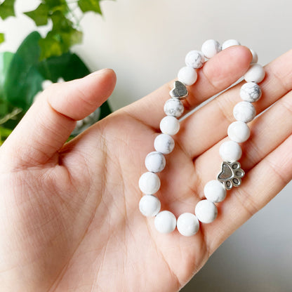 Natural Gemstone Bracelet with Paw & Heart Charm