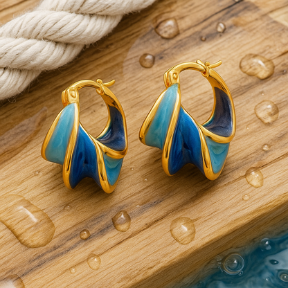 Elegant Wave Enamel Blue Earrings
