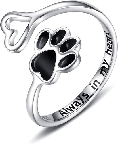 Paw & Heart Ring Adjustable 925 Sterling Silver