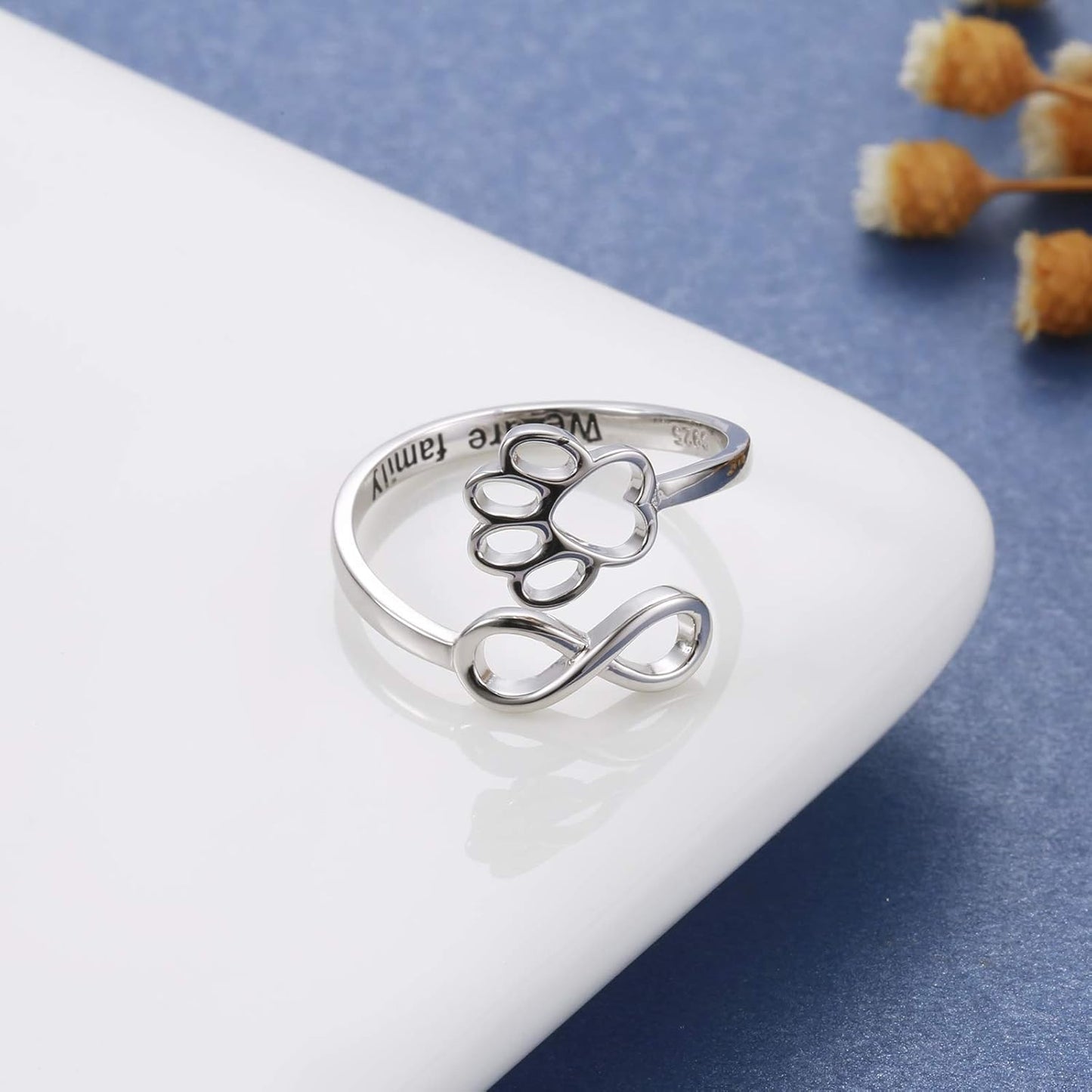 Paw & Heart Ring Adjustable 925 Sterling Silver