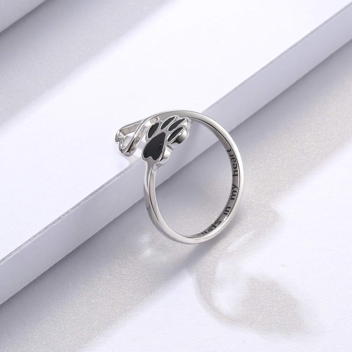 Paw & Heart Ring Adjustable 925 Sterling Silver