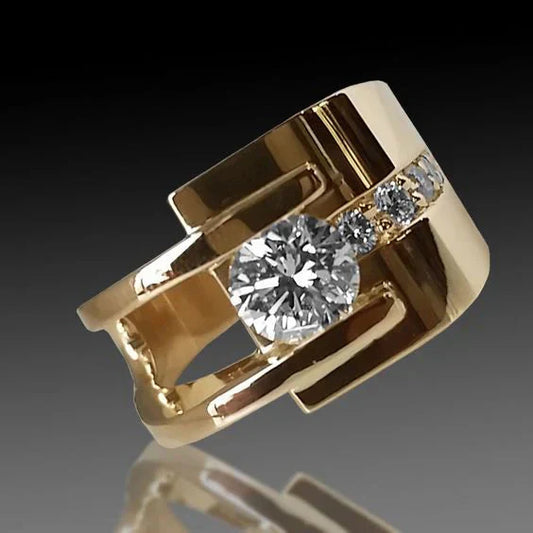 Timeless Golden Asymmetrical Zirconia Ring