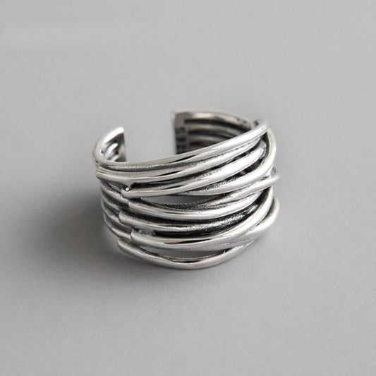 Adjustable Layered Silver Ring