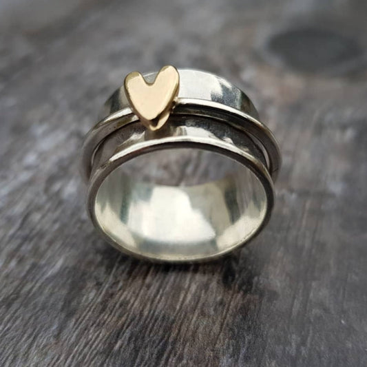 Vintage Silver Heart Ring in Gold