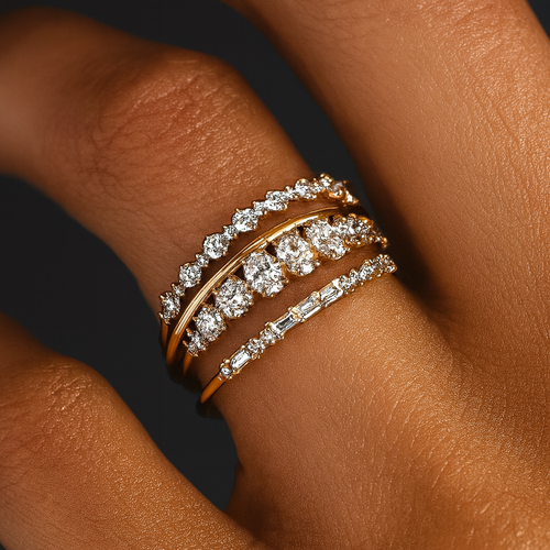 Vintage Golden Zirconia Ring Set