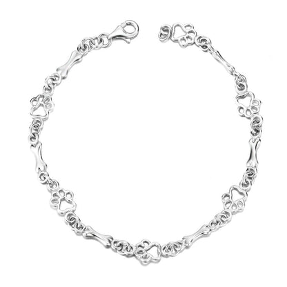 Limited Edition Silver Dog Paw and Bone Charms Bracelet
