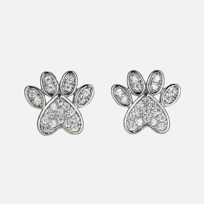 White Zirconia Paw Heart-Shaped Earrings