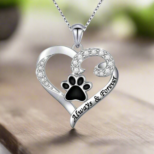 Dog Paw Necklace – Heart Design in Stainless Steel