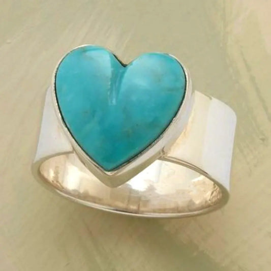 Blue Heart Stone Silver Ring