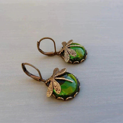 Artistic Gold Dragonfly Crystal Earrings