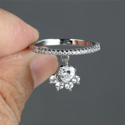 Vintage Cat Paw & Heart Stone Ring