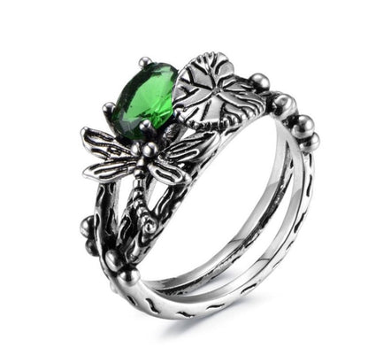 Handmade Lotus Gem Dragonfly Ring
