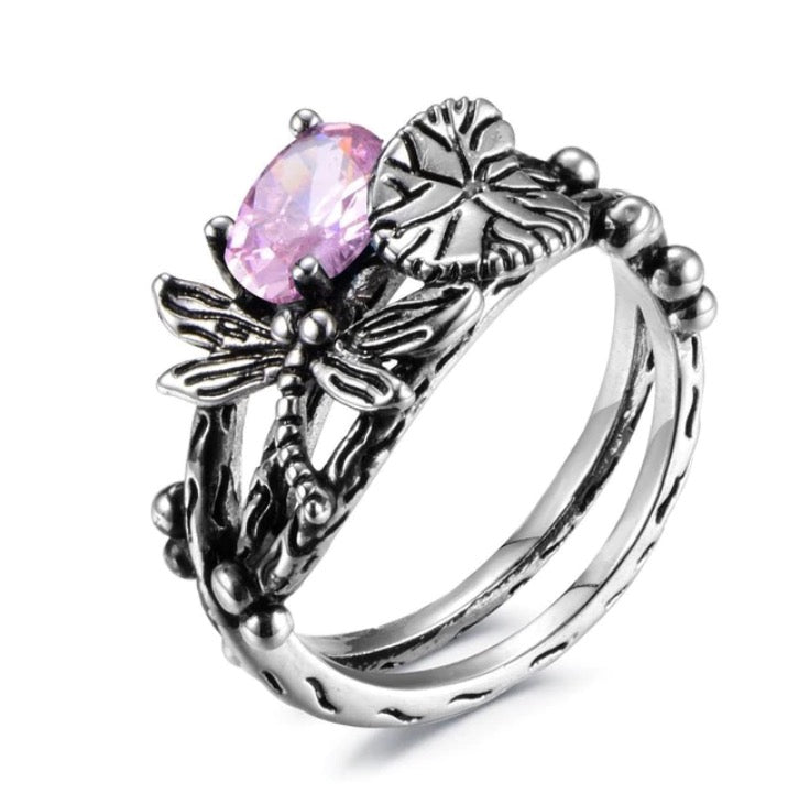 Handmade Lotus Gem Dragonfly Ring