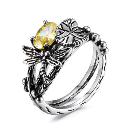 Handmade Lotus Gem Dragonfly Ring