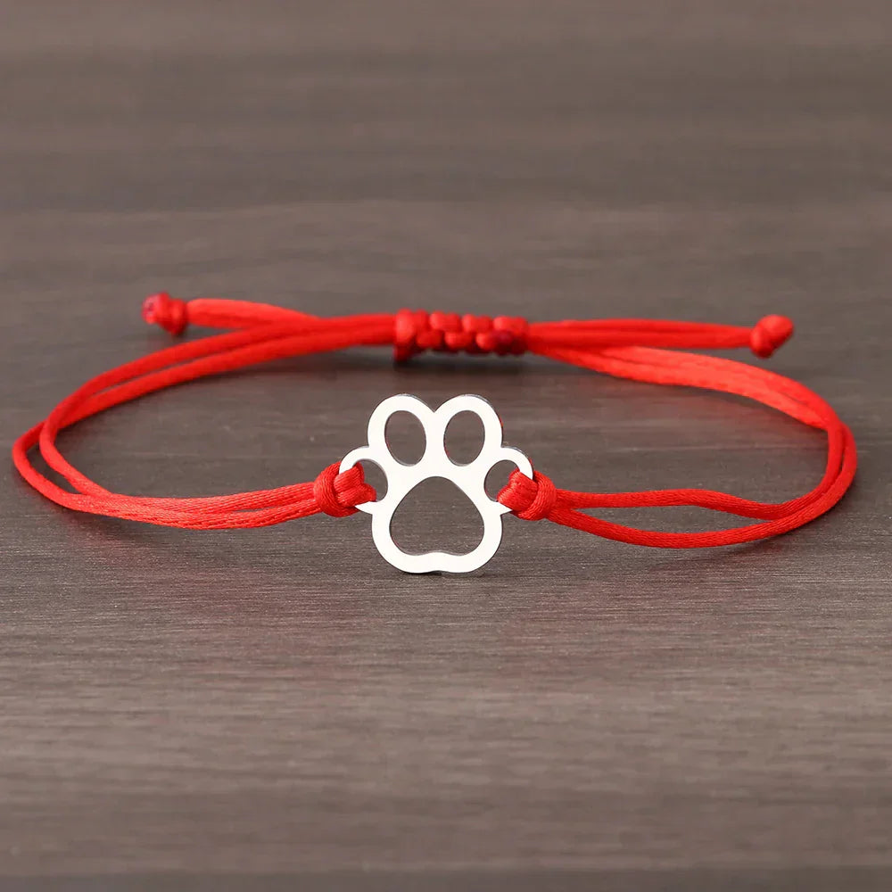 Paw Cord Bracelet Adjustable Black and Red Design