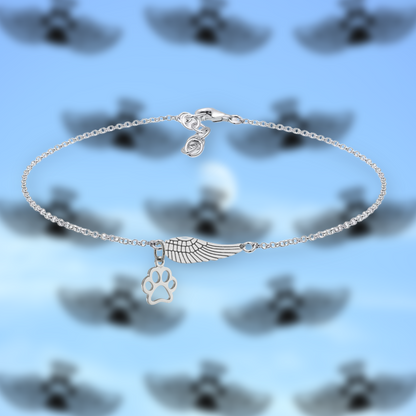Silver Memorial Bracelet with Angel Wing & Paw Print