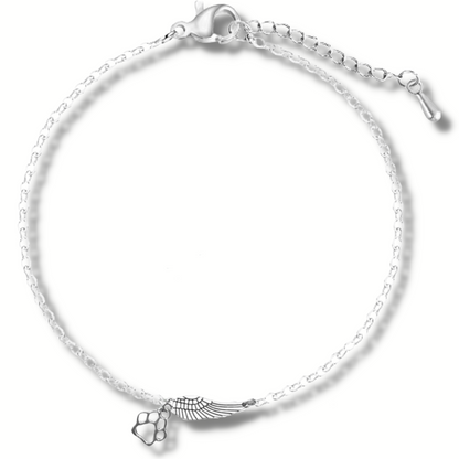Silver Memorial Bracelet with Angel Wing & Paw Print