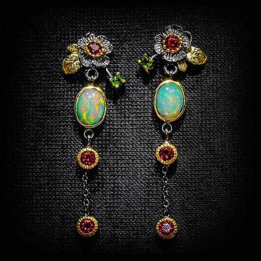 Bohemian Opal & Ruby Sparkle Earrings