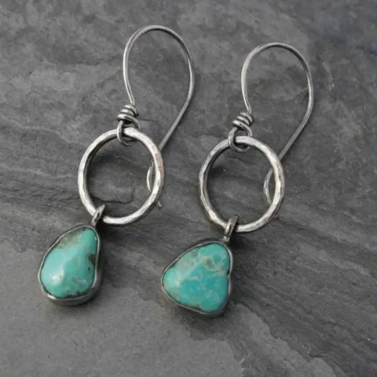 Turquoise Stone Earrings in Vintage Silver