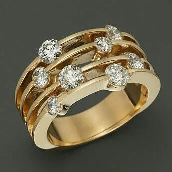 Golden Layered Ring with Zirconia Elegance