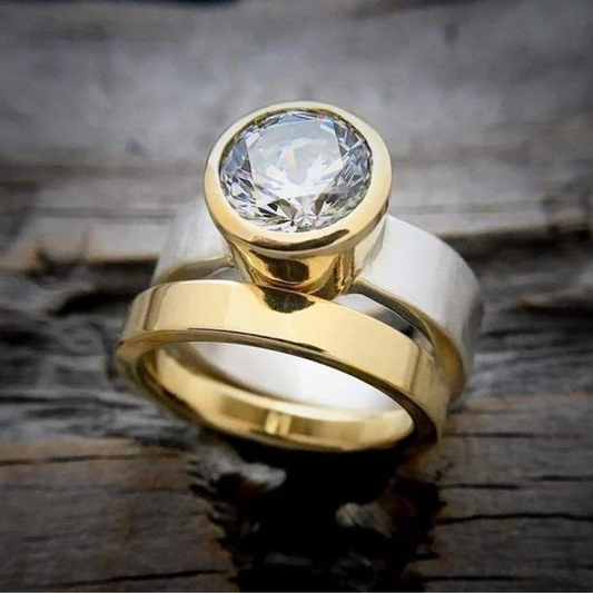Inlaid Glass Gold & Silver Ring