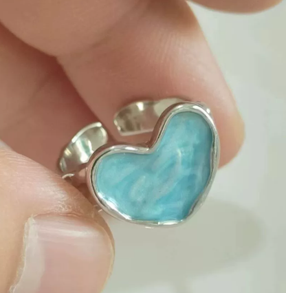 Blue Heart Stone Silver Ring