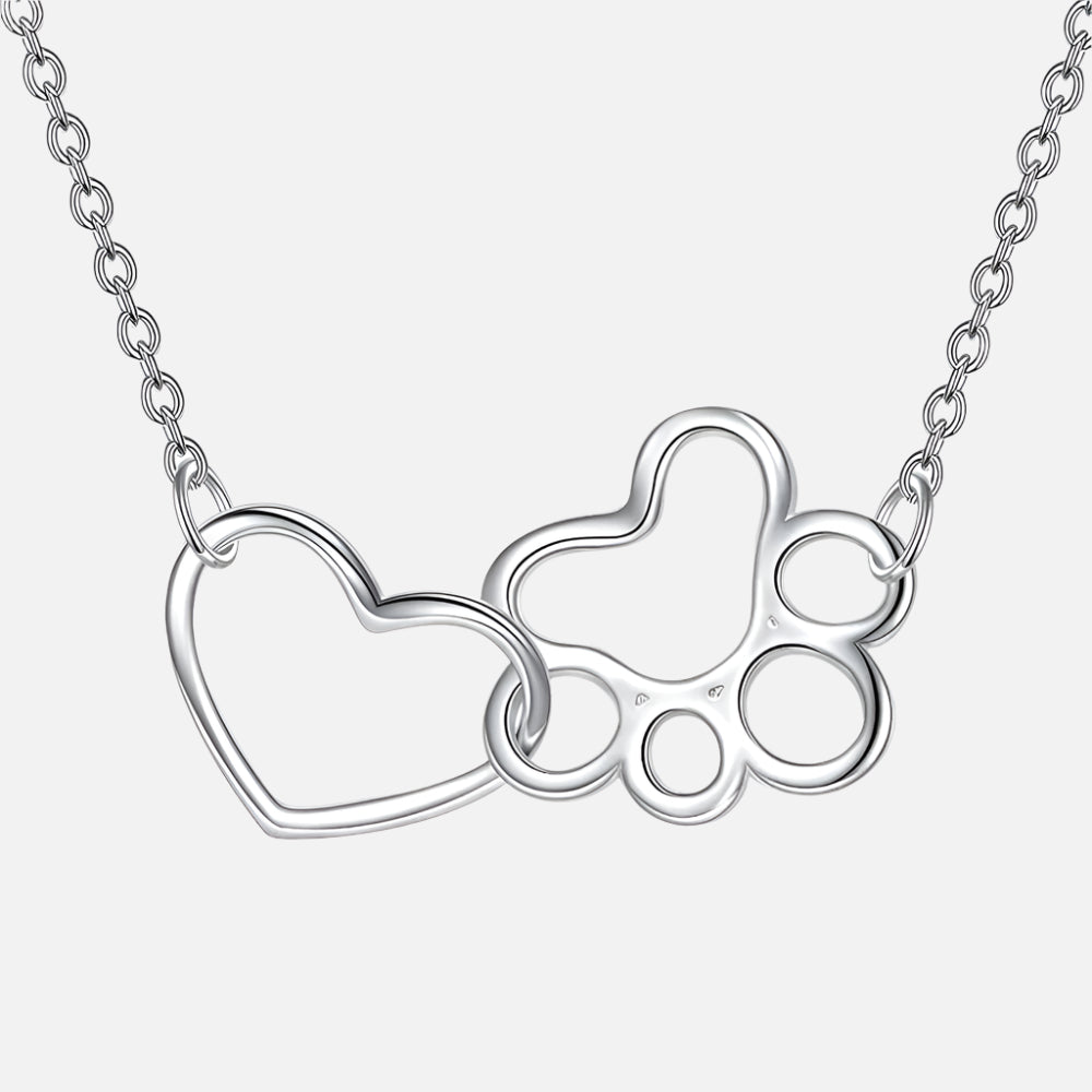 Silver Heart Paw Pendant Necklace