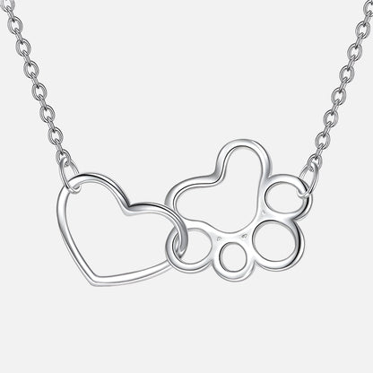 Silver Heart Paw Pendant Necklace