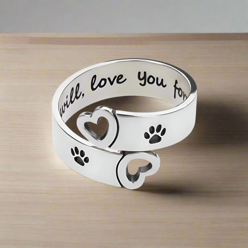 Adjustable Paw & Heart Twist Ring