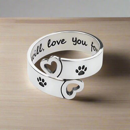 Adjustable Paw & Heart Twist Ring