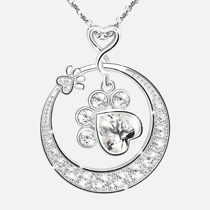 Cute Paw Print Necklace Silver with Cubic Zirconia