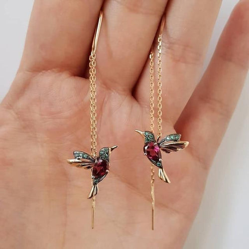 Hummingbird Enamel Earrings with Zirconia